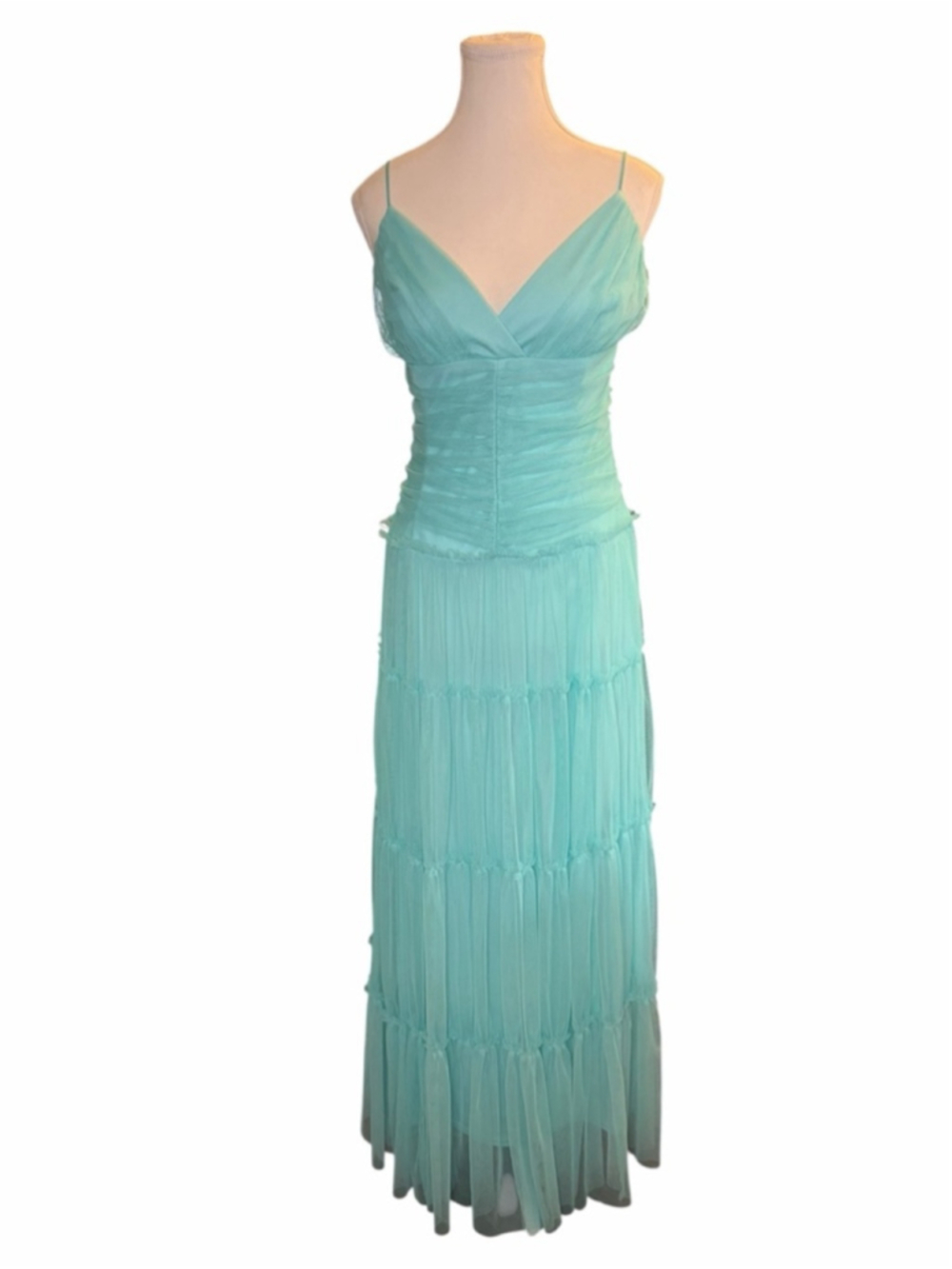 Jessica McClintock x Gunne Sax Aqua Tiered Tulle Maxi Dress Balletcore Fairycore - Picture 3 of 7